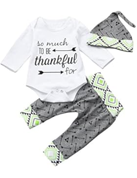 Gaddrt Weihnachten Kleinkind Kinder Säugling Baby Mädchen Jungen Romper + Langarm Brief Print Tops + Cap Bekleidung...