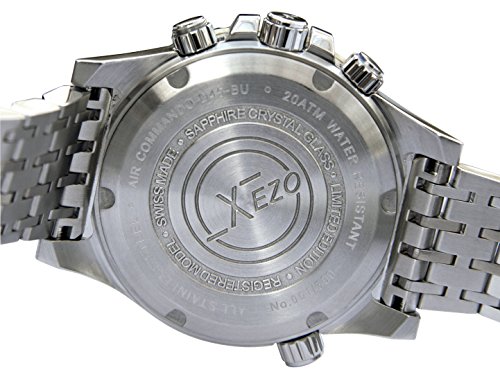 Xezo Men’s Air Commando Swiss-Quartz Chronograph Diver’s Watch D45-BU