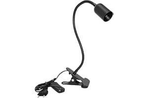 Sudnsadaks Lampara Escritorio Pinza, Portalámpara E27 con Clip, Cuello de Cisne Ajustable 360° Lámpara Lectura Pinza Flexo Pinza con Interruptor y Enchufe, 120 cm Cable Largo, Negro (Sin Bombilla)