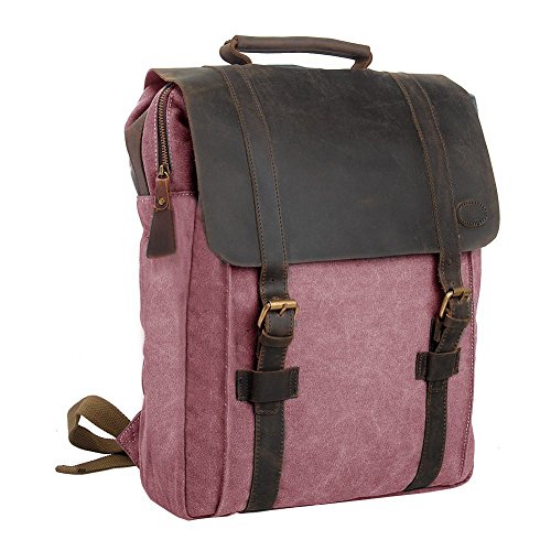 Mochila Vintage de Lona Zaino Tela Vintage P.KU.VDSL® Mochilas tipo casual y Cuero Bolso Casual para Viajes Bolsa de Escuela Unisex mochila de a diario Portátil Bolsa adecuada para 15' cuaderno (Rosa)