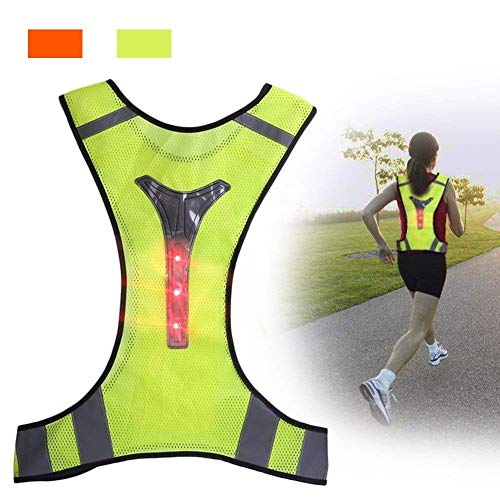 Aesy 3 LED Chaleco Reflectante de Seguridad, Malla Respirable La Seguridad Chaleco Alta Visibilidad, para Noche Corriendo Ciclismo Trabajo Trotar Excursionismo (Verde con LED)