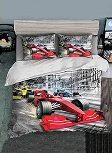 MYSA Kids Collection Glace Cotton BEDSHEET 240 TC (Size 230 cm by 250 cm) Design Sports CAR