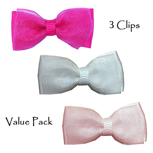 Baby Wispy Clippy - Organza hair bows - Best No Slip Barrette for Fine Hair (Pack 4: Hot pink/White/Pink)