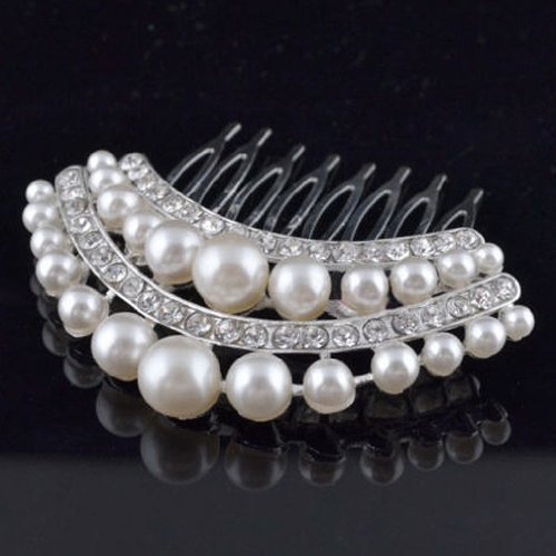 Gleader STUNNING BRIDAL WEDDING Crystal Pearl RHINESTONES PEARLS HAIR COMB CLIP (white)
