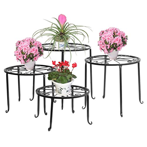 4in 1 Metall Blumen Regale Pflanzenständer Tisch Pflanzentisch Blumenständer (Schwarz) - 6