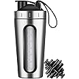 Funito Protein Shaker Bottle, 0.8kg Shaker Bottles for Protein Mixes and Pre Workout, Protein Shaker Cup with shaker ball, Visible Window, Stainless Steel Shaker Bottle Leak Proof (silver)