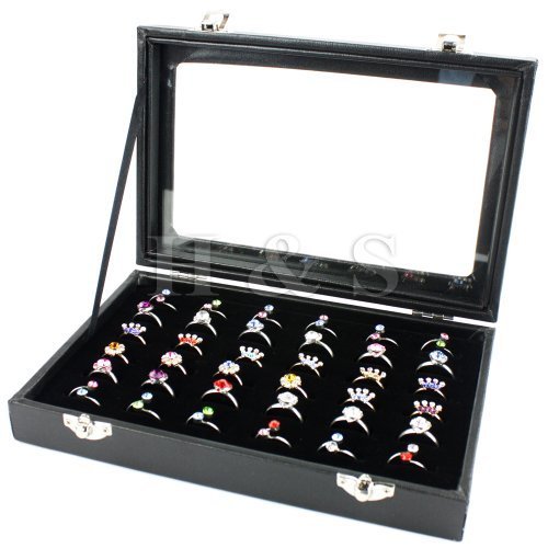 H&S?Glass Lid 36 Ring Jewellery Display Storage Box Tray Case Stand - Black by HS Alliance