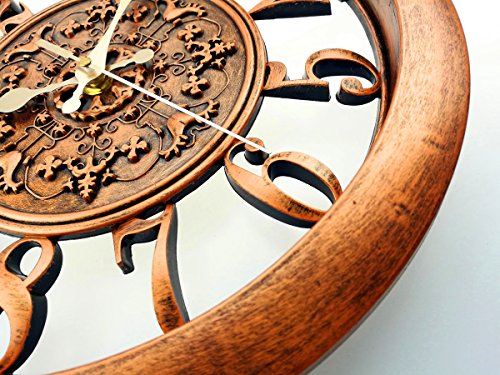 Foxtop 11-Zoll-Kupfer Farbe Antike Hohl European Style Retro Fashion kreative leise Wanduhr, arabischen Ziffer Anzeige, Mute Quarz-Digital-Wand-Taktgeber-Dekoration-Geschenk für Home Office (Copper1) - 5