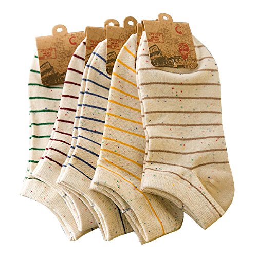 Preisvergleich Produktbild Fletion Damen Mädchen Streifen Baumwollsocken Sneaker Socken Füßlinge Shallow Mund Socken Unsichtbare Socken,5 Paare Farbe Zufällige