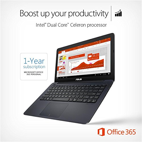 ASUS VivoBook L402NA-GA042TS 14 1 inch HD Notebook Pre-Installed with Microsoft Office 365  Intel Dual-Core Celeron N3350 Processor  4 GB RAM  32 GB e