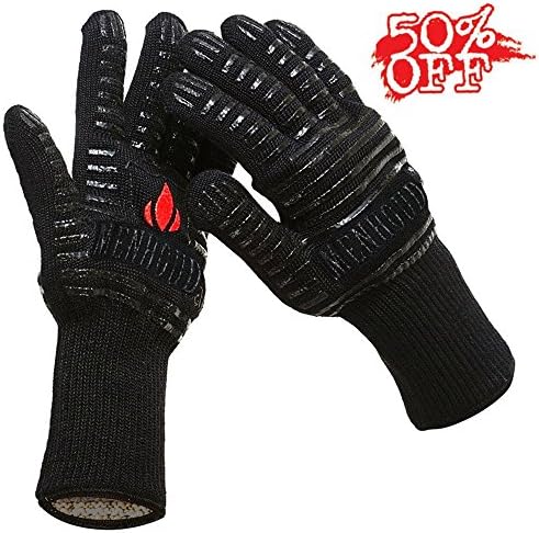 Menh Oud XHY Gloves Grill Gloves (Set of 2) – Up to 500 °C EN407 Certified and Fireplace Gloves, Oven Gloves Silicone Oven Gloves Finger Design to Prevent Cutting Aramid Fibres, Comfortable &amp; Durable. Heat Resistant Glove for Barbecue, Kitchen, Oven, Microwave Oven