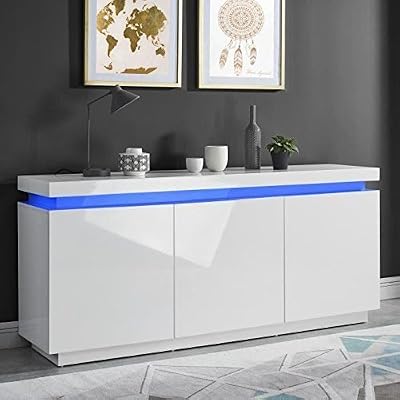 Générique ODYSSEE Buffet LED contemporain laque blanc brillant - L 170 cm