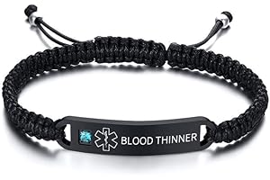 PJ JEWELLERY Free Engraving Handmade Adjustable Braided Rope Medical ID Bracelets Paracord Weaving Medical Alert Macrame ID Bracelets for Men Women