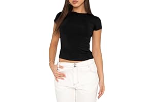 OYIGELZ Damen T-shirt Klassischer Schnitt Basic Kurzarm Crop Top Y2K Slim Fit Oberteile Casual Rundhals Tee Shirts