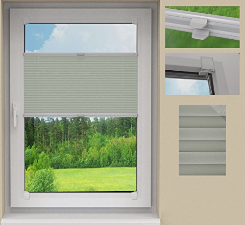 SUNLUX24 Plissee Cosimo auf Maß / Stoff: Grau(PLB068) / Systemfarbe: Weiß / Breite 70,1 bis 80cm x Höhe 180,1 bis 190cm / Montage: Im Glasfalz "Stick&Fix Front" (ohne Bohren)