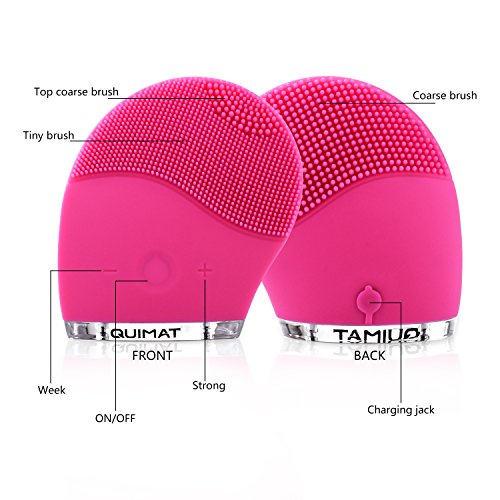 Quimat Gesichtsreinigungsbürste Anti-Aging sonic silikon wasserdicht elektronische Vibration Hautreinigung Pflege und Massagegerät Vibrierendes (rosarot) - 5