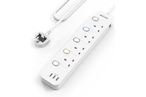 Mscien 4M Extension Lead with USB Slots, 4 Way 3 USB Extension Socket with Individual Switches Mountable Power Strips with 4 Meters Extension cable 3250W