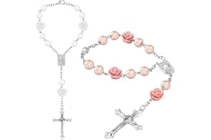 XBFOCNH Rosario cattolico,2 pezzi Cross Car Mirror Hanging Accessori per le donne Benedizione Specchio Retrovisore Pendente Decorazione Auto Interno