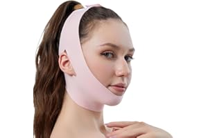 QOMJUFA Reductor de Papada, Papada Reductor Mujer,Faja Facial Lifting,Ligero, elástico, rosa