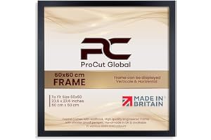 PROCUT GLOBAL LTD Procut Global 60X60CM Black Picture Frames - Modern Wooden Photo Frame with Shatterproof Perspex for Wall or Tabletop - Perfect for Posters, Certificates, Prints - Sizes & Colors Available