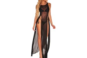 VICSEC Women Summer Beach Bikini Cover Up, Mesh Swimwear Skirt Tops, Sheer Swimsuit Scoop Neck Tank Maxi Dress Chiffon Beachwear Coverup See Through Blouse Loungewear for Ladies Bodycon Clubwear Sundress