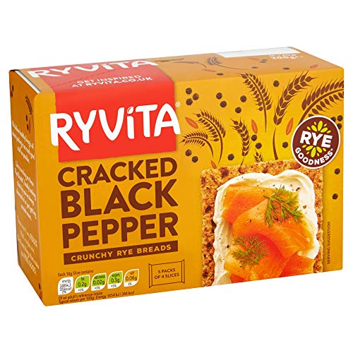 RyvitaCracked Black Pepper Crispbread | Low Fat | Healthy Snack | High in Fibre | 8 PACKS of 200g