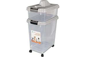 Y HOMEWARE Yorkshire Homeware 3 Piece Airtight Dog Food Storage Container Combo With Measuring Scoop Plastic Pet Dog Cats Animal Dry Food Dispenser (Grey)