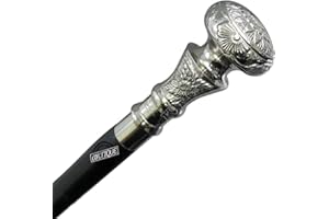 ANTIQUE VIBES Bastón victoriano mango de metal plateado y caña de madera negra vintage