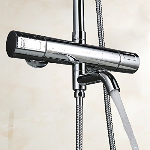 Kinse® Elegant Chrom Überkopf-Brauseset rain Duschsystem Duschstange mit Brausethermostat Regendusche Duschset inkl. Handbrause und Regenbrause - 5