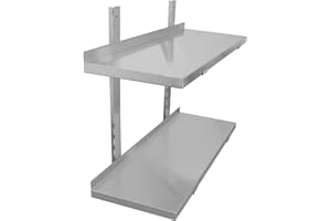 TAIMIKO Étagère Murale Rangement Cuisine 2 Plateaux, éléments pour Montage Mural, Design Moderne, INOX, (Restaurant, Bar, Maison, Cuisine, buanderie, Garage et buanderie) (60 x 30 cm)