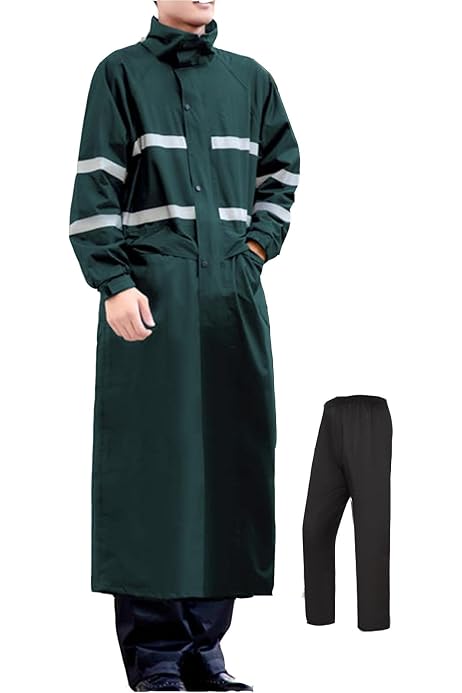 Veste De Pluie Longue Imperméable Homme/Femme - Respirante Avec Bandes Réfléchissantes - Tissu Oxford