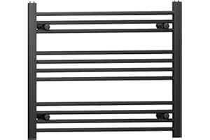 Myhomeware 700mm Wide Black Flat Heated Bathroom Towel Rail Radiator For Central Heating Elegant Designer UK Alyssa 700 (W) x 600 (H) Black