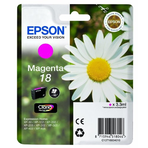 1x Original Tintenpatrone für Epson Expression Home XP 325, C13T18034010 - Magenta -
