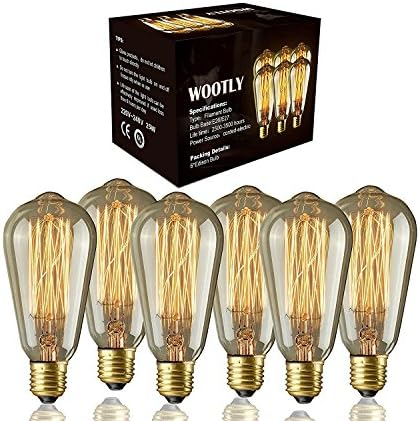 Edison Light Bulb of 6 Pack - Wootly Vintage Edison Birne, Warm Licht Glühlampen, Smooth Braunglas Shell mit Käfig Glühfaden - Edisons Glühbirne ST64 Birne, 220 Volt, E27 … (25)