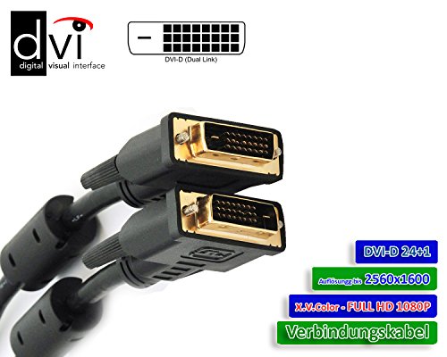 RHOMBUTECH® – 1m Premium DVI zu DVI Kabel / Dual Link DVI-D 24+1 / vergoldete Kontakte / HDTV Auflösungen bis 2560×1600 / 2x Ferritkern für eine absolut störungsfreie Übertragung / OFC Kupferleiter / x.v.Color - 5