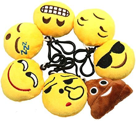 FCBB 2 Inch Emoji Plush Mini KeyChains Keyring Party Supplies Favors Bag Accessory Pack of 7