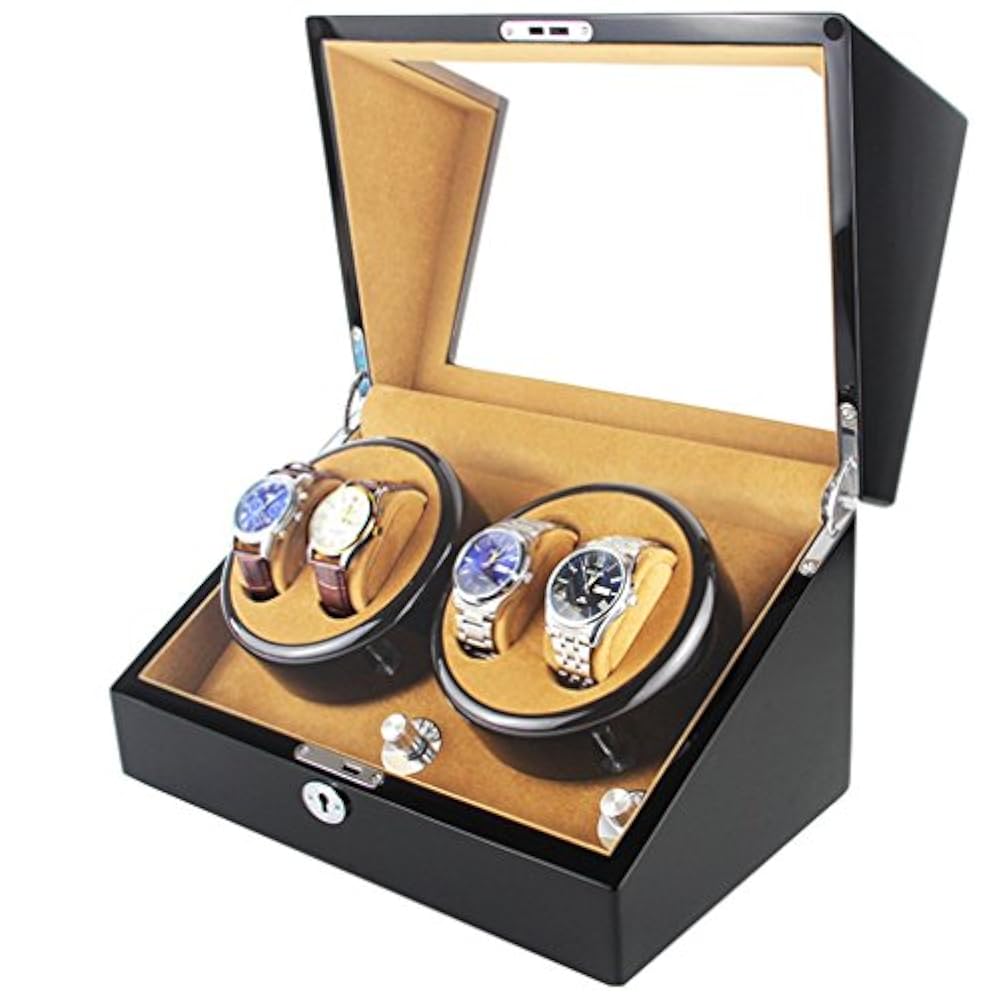 CCYOO Motor Shaker Watch Winder Halter Display Automatische Mechanische Uhr Wicklung Box Schmuck Automatische Uhren Box Holz 4 Grid, Black, Ukplug