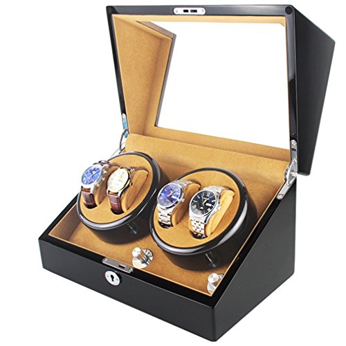 CCYOO Motor Shaker Watch Winder Halter Display Automatische Mechanische Uhr Wicklung Box Schmuck Automatische Uhren Box Holz 4 Grid, Black, Ukplug