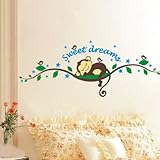 WallstickersDecal Süße träumen schlafend Affe am Baum Reben Wandtattoo Wandaufkleber