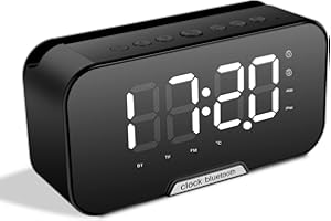 Qooloo Réveil Numérique, Réveil LED avec Fonction Bluetooth, 2 Luminosités Réglable, Température Port de USB, Double Réveil, Fonction Radio FM, 12/24 Heures (Noir)
