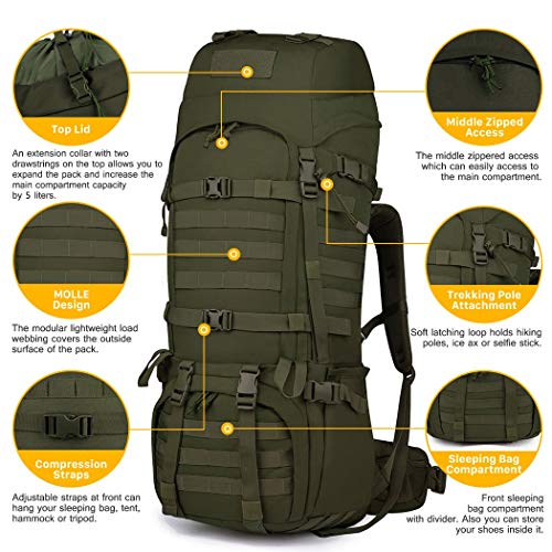 Mardingtop 65L Mochila de Senderismo Mochila de Trekking Mochila Táctica de Gran Capacidad - Mardingtop