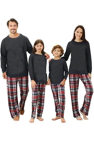 Pyjama De Noël Familial Assorti En Satin - Manches Longues Boutonnées, Motifs Festifs, Pour Hommes, Femmes, Enfants