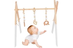 Siuwddee Portique D'Éveil Bébé Bois, Arche d'Activité Pliable en Bois pour Salle de Jeux et Crèche