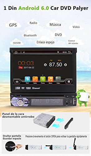 Reproductor de DVD androide 6.0 Sinlge 1DIN Coche de Cuatro nš²cleos ESTšŠreo 2G RAM + 16G ROM Radio en Dash Panel Desmontable 7inch de Control Remoto de la Unidad Principal con Pantalla tš¢ctil Dig