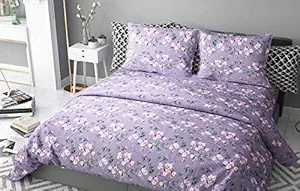 haus & kinder Chic Floral Art 100% Cotton Double Bedsheet with 2 Pillow Covers 186 TC (Violet)