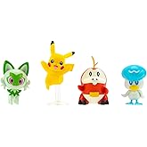 Pokemon PKW3402 - Confezione da 4 figure di battaglia con Pikachu, croco, kwak, felori, personaggi ufficiali dettagliati, 5 c