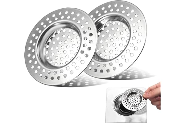 ZELHYEUU 2 st Diskbänksfilter, avloppsskydd i rostfritt stål, avloppsfilter för handfat, handfat, för dusch och avlopp eller diskbänk, SCLG2PS-SR-30