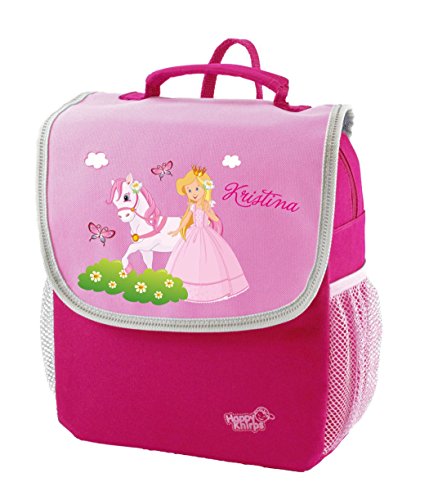 Mein Zwergenland Set 4 Kindergartenrucksack mit Brotdose und Turnbeutel aus Baumwolle Happy Knirps Next mit Name Prinzessin, 3-teilig, Pink