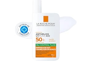 ‎LA ROCHE-POSAY La Roche Posay Sonnenfluid, Für das Gesicht und ölige Haut, Transparent und mattierend, Mit Airlicium-Technologie, Ohne Duftstoffe, Anthelios UVmune 400 Oil Control Fluid LSF 50+, 50 ml