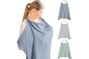 Stilltuch Stillschürze FaJoek Musselin-Stillbezug für Babys 75 * 95cm, Still-Abdeckung,Stilltuch für Unterwegs,Weicher und Atmungsaktiver Stillschal,Stilldecke Baumwolle,Verstellbarer Riemen (Blau)